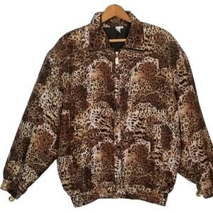 Vintage 90s Leopard Print Silk Bomber Jacket Mob Wife Women Size M/L